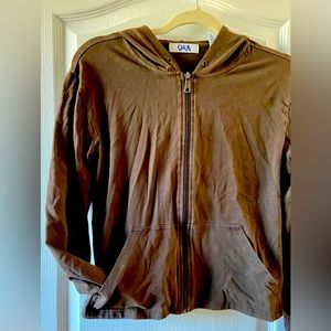 Simple zip front light jacket/shirt -brown-Large